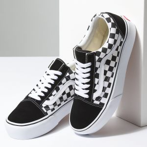 Vans Bayan Spor Ayakkabı Checkerboard Old Skool Platform Siyah/Beyaz | 86927-388